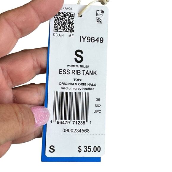 Adidas Women's Light Gray ESSENTIALS RIBBED TANK TOP Size Small NEW - Picture 8 of 13